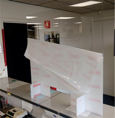 The plexiglass barrier protects your employees & customers from COVID 19